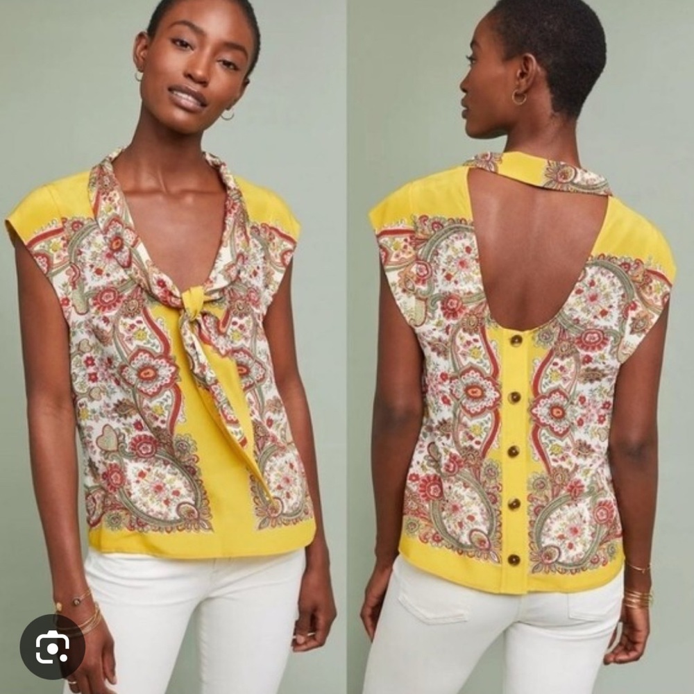 Anthropologie Gold Paisley Blouse